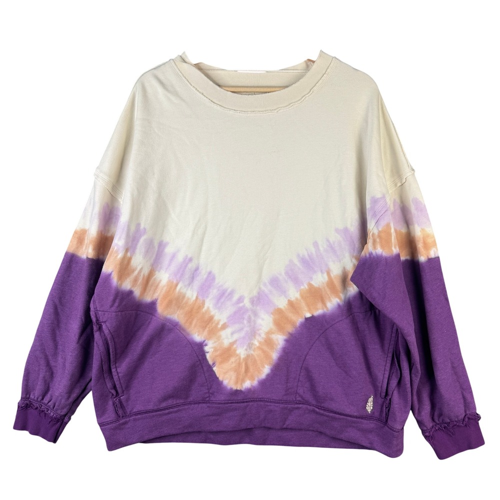 FP Movement Tie Dye Metti Crewneck Sweatshirt Purple Cream Oversized XXL